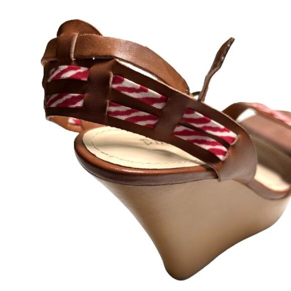 GUC Bamboo Brown with Red and White Ribbon Platform Wedge Sandals. Size 6.5 - Picture 9 of 13